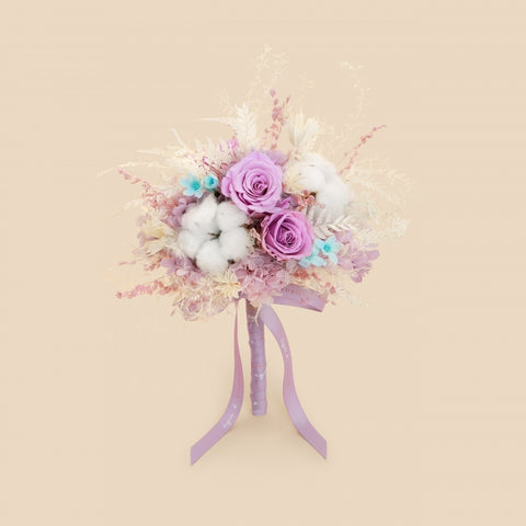 agnes b Fleuriste Preserved flower wedding bouquet Averie Rose and cotton flowers
